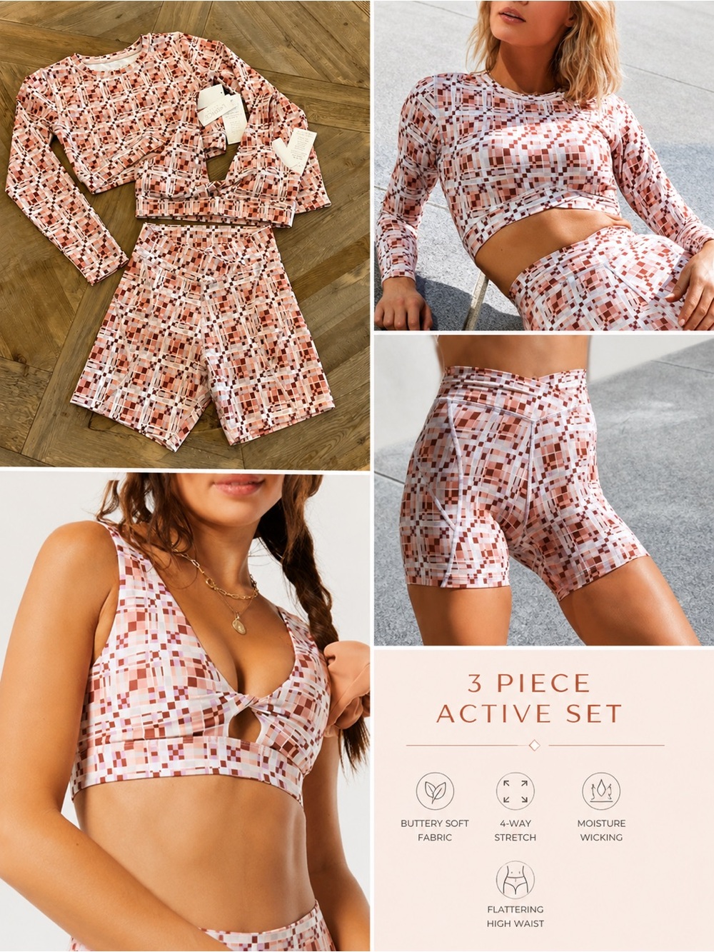 L*SPACE‎ Active 3-Piece Set NWT Aim High Top Twist Sports Bra Carter Bike Shorts